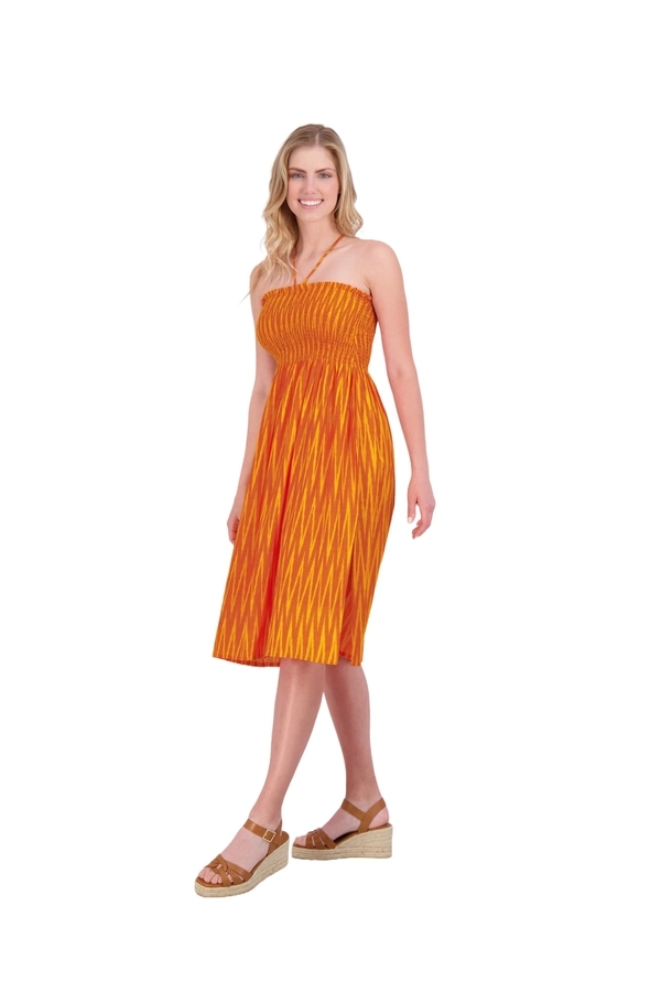 Oceane Women's Smocked Tie Beach Dress Sunset Ikat by mer st