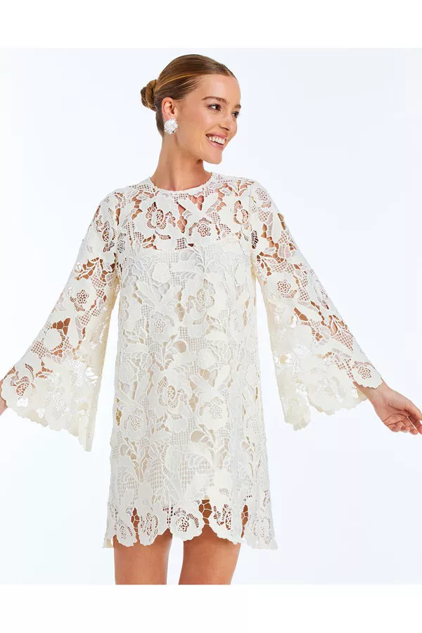 issue new york lace dress Flared Short Hi-Low Lace Dress