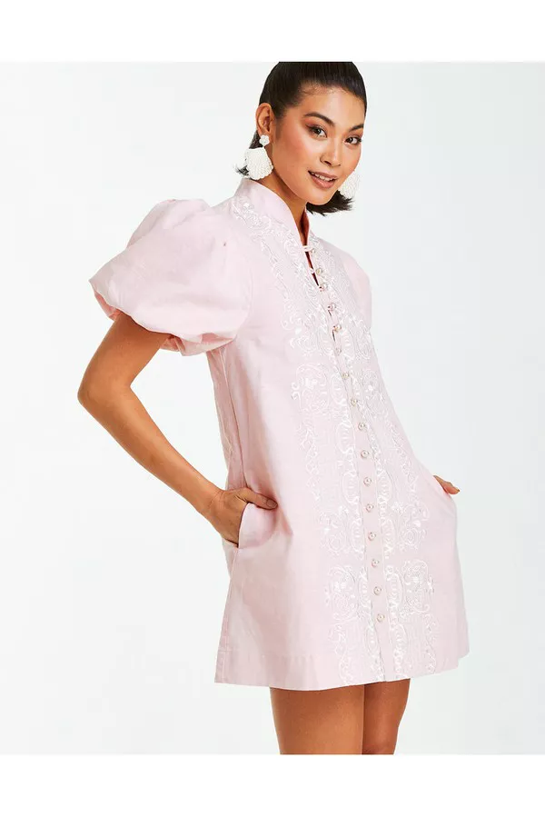 knee length dresses for ladies Elliana Barong Mini Dress Xs / Aurora Pink/Gold main image 0