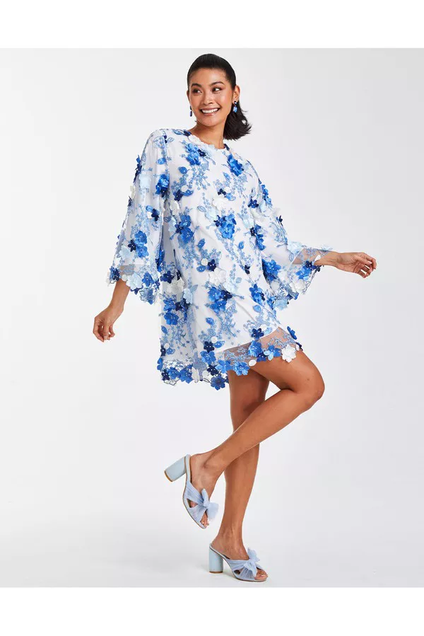 mestiza blue and white dress Torero Gown in Blue & White 10 / Blue/White