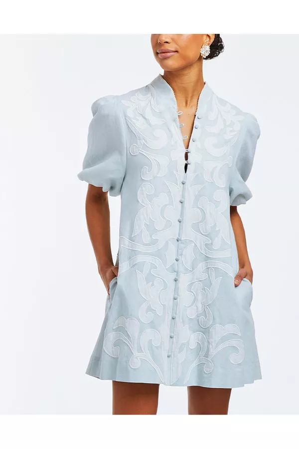 knee length dresses for ladies Elliana Barong Mini Dress in Sorrento Citrus – nk boutique baton rouge main image 1