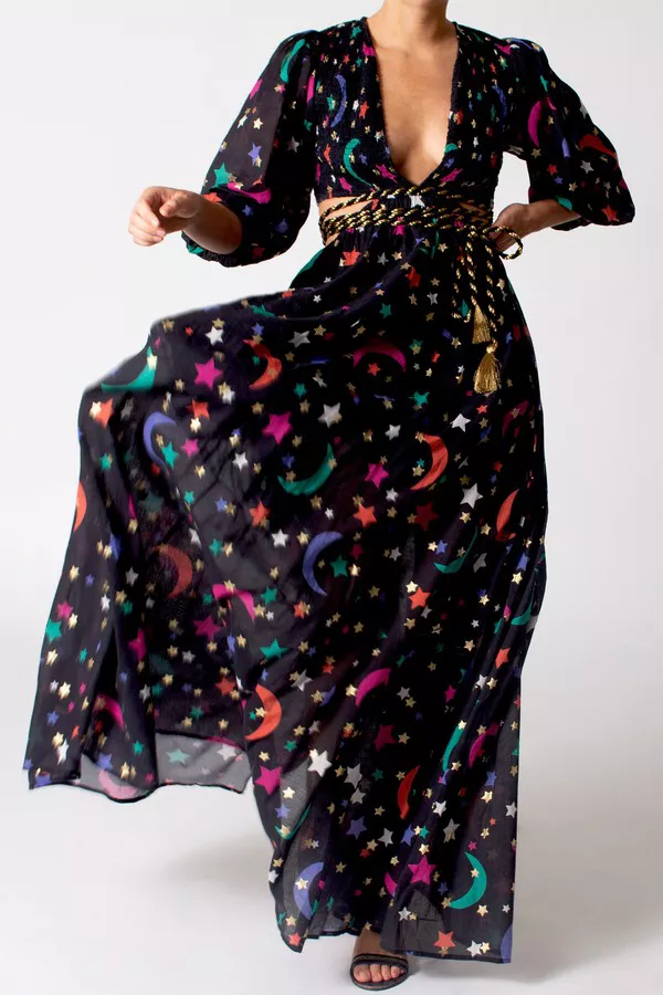 Farrah Constellation Gauze Dress by Miguelina at THE MILE