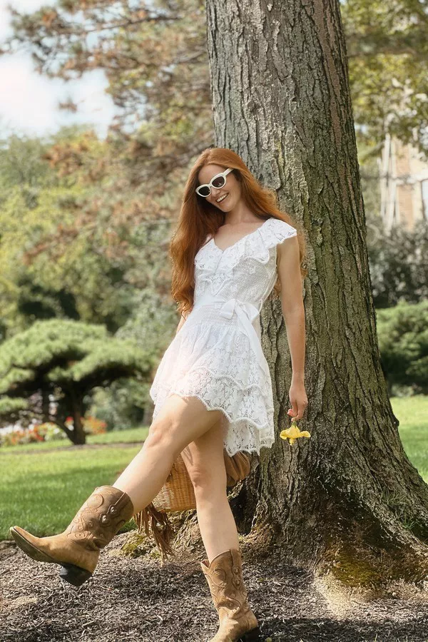 miguelina white lace dress Lily Circle Lace Mini Dress