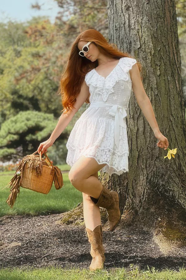 Miguelina Coco Scalloped Mini Dress - White