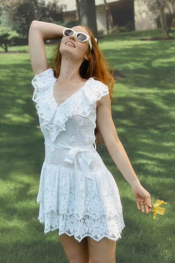Miguelina Coco Scalloped Mini Dress - White