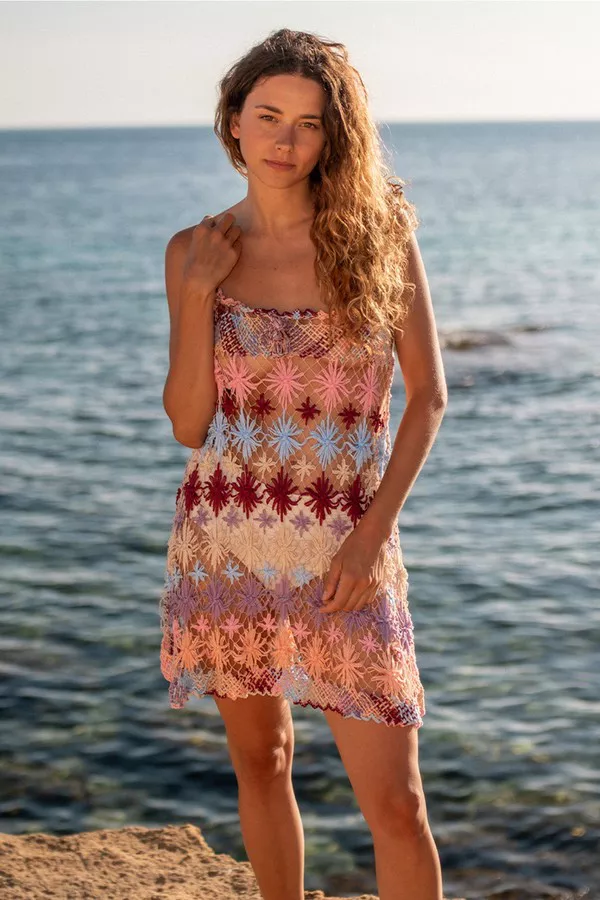 Eloisa Handmade Fil Lace Mini Dress