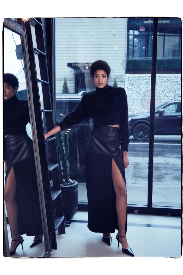 BELTED LEATHER SLIT SKIRT by YIGAL AZROUL at THE MILE
