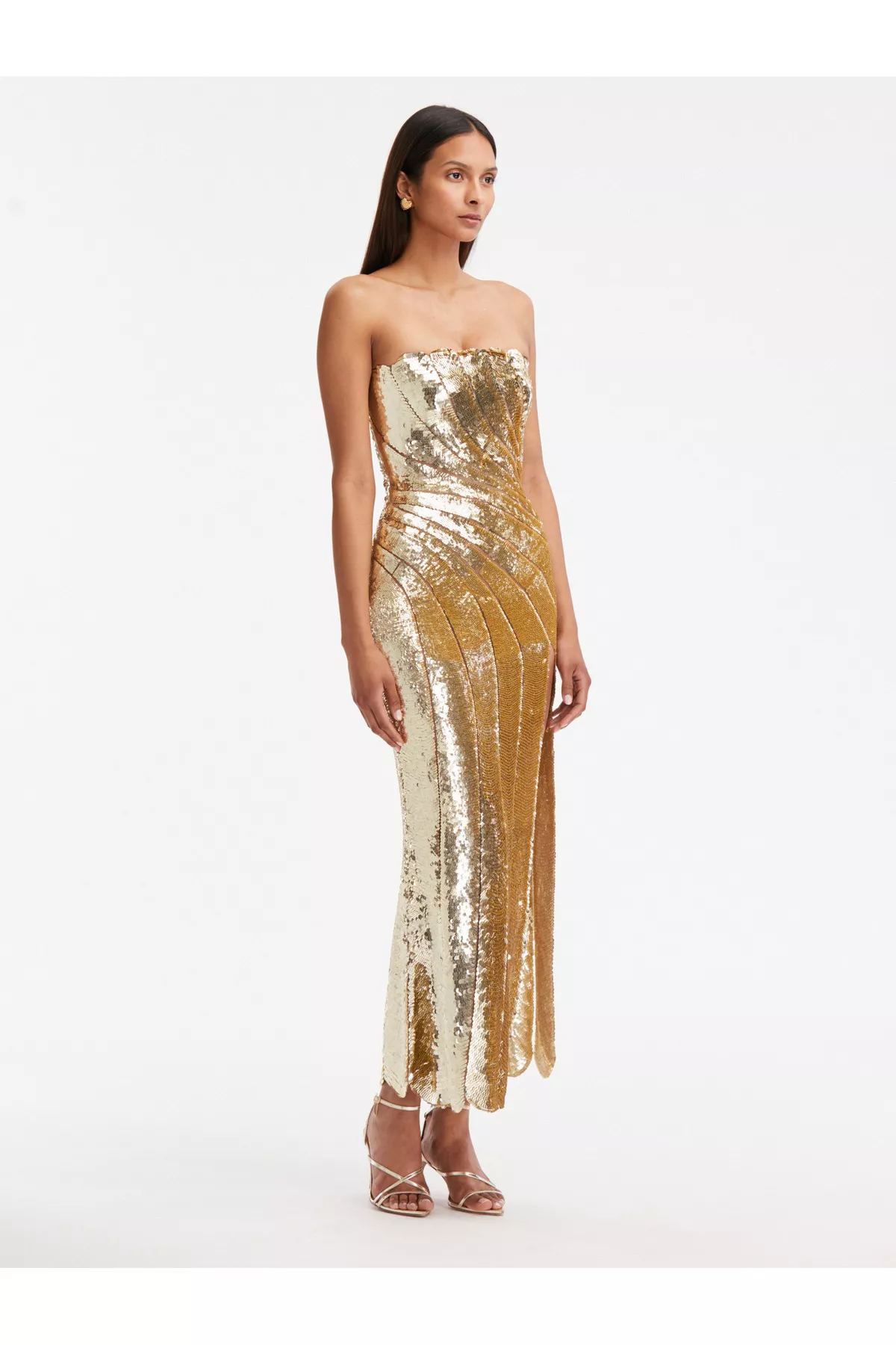 oscar de la renta scallop sequin mini dress Oscar de la Renta Pearly Scallop Strapless Mini Cocktail Dress