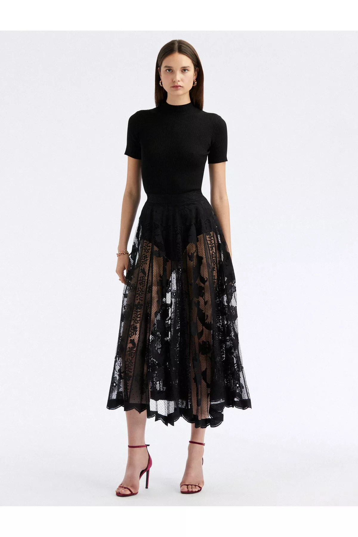 【海外限定】Sandroスカート☆Scalloped Floral Guipure-Lace Mi Guipure lace top blue For Women | Sandro Paris