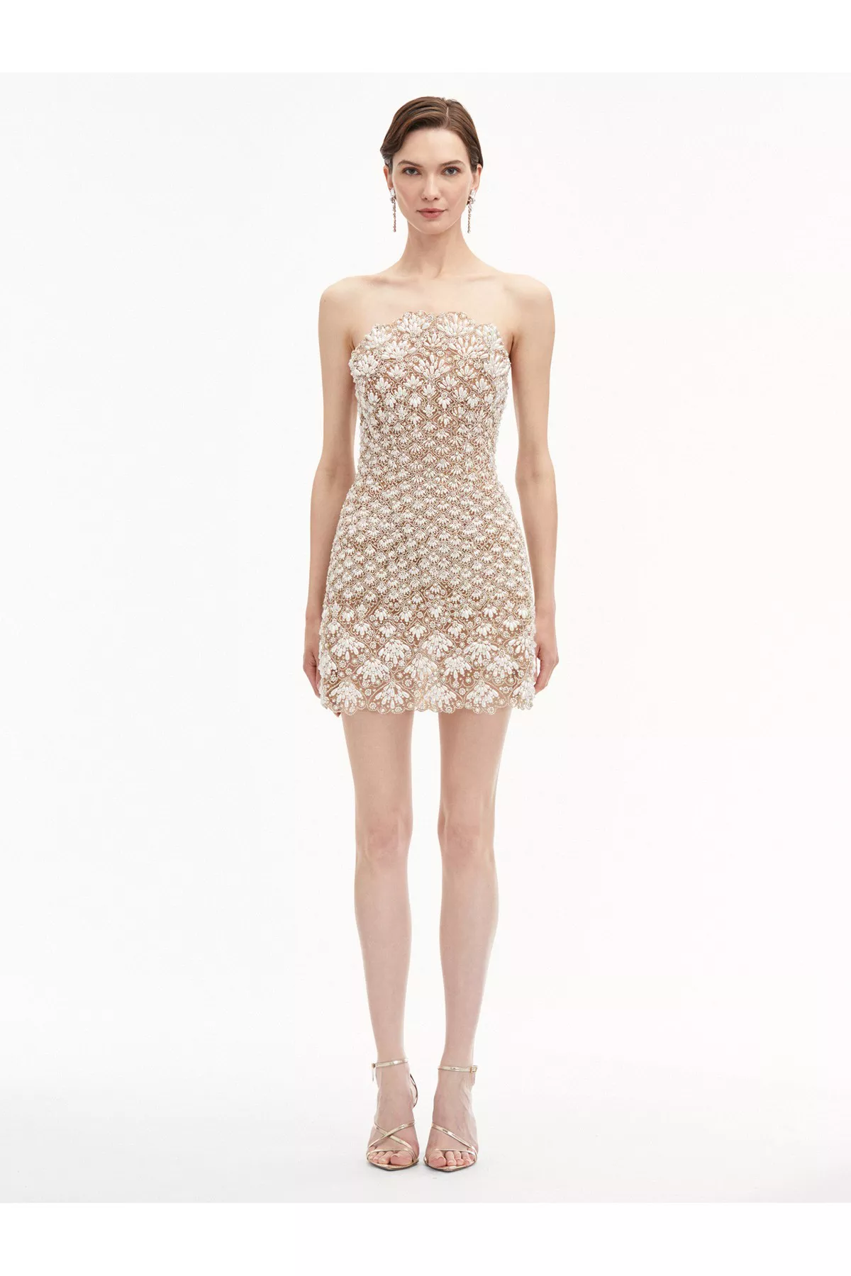 sequin scallop embroidered dress Sue Wong - N2330 Embroidered Scallop Motif Sheath Dress 0 / Beige