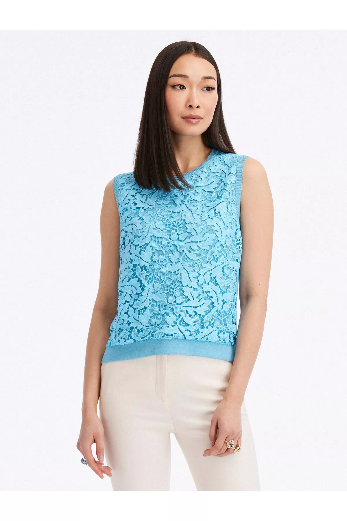 Acorn Guipure Inset Tank by Oscar de la Renta at THE MILE