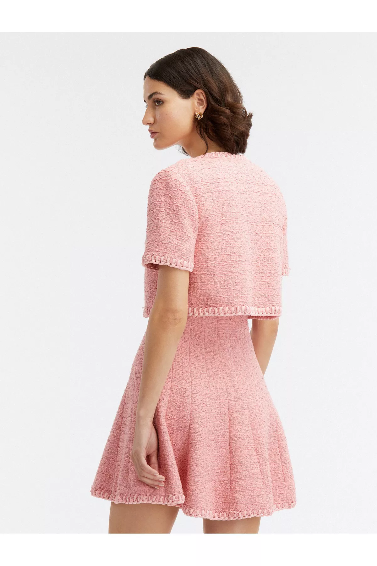 Cropped Stitch Detail Tweed Jacket by Oscar de la Renta at