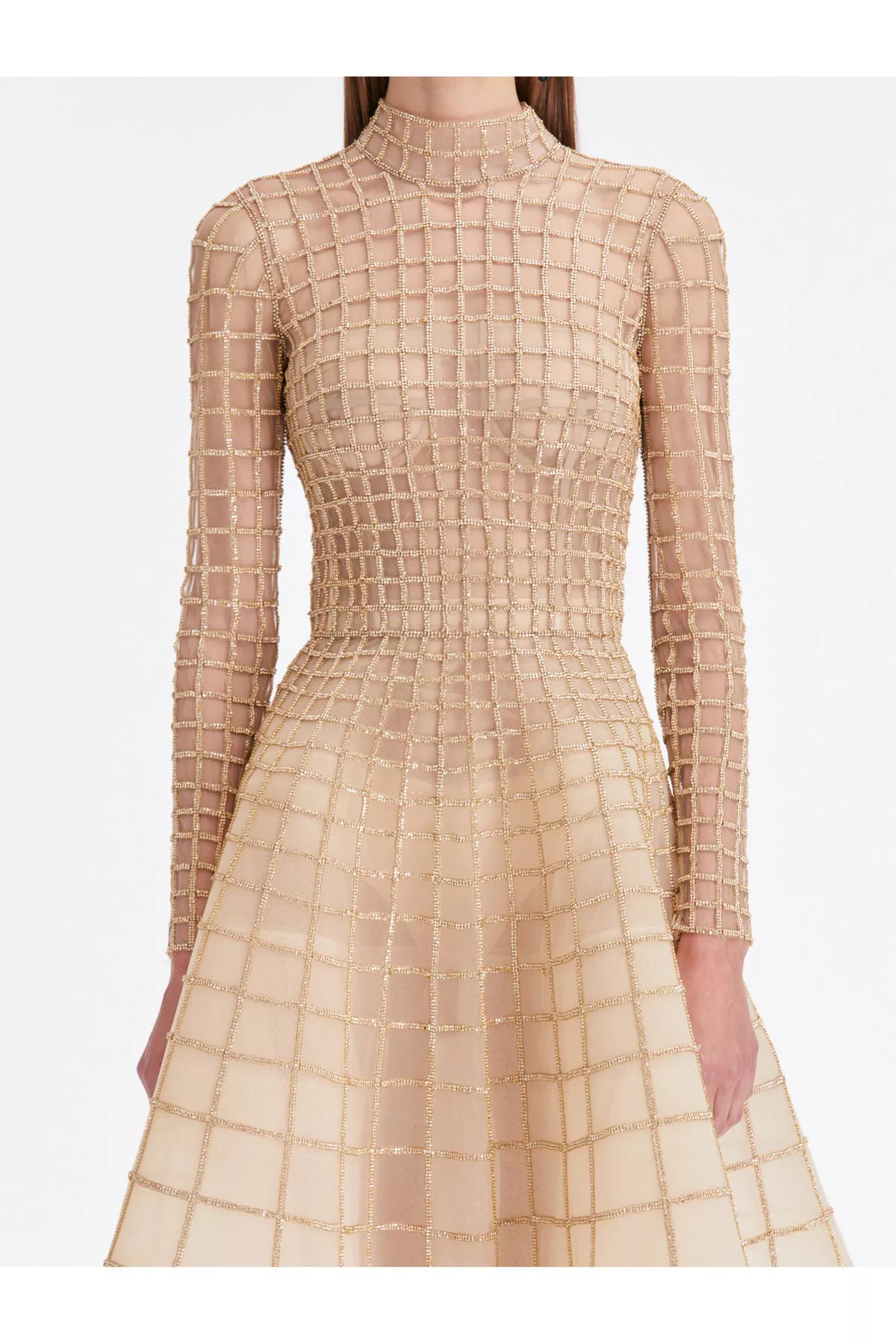 crystal embroidered grid cocktail dress Color Blocked Gazar Cocktail Dress With Morning Glory Lattice Crystal Embroidery And Draped Back Skirt