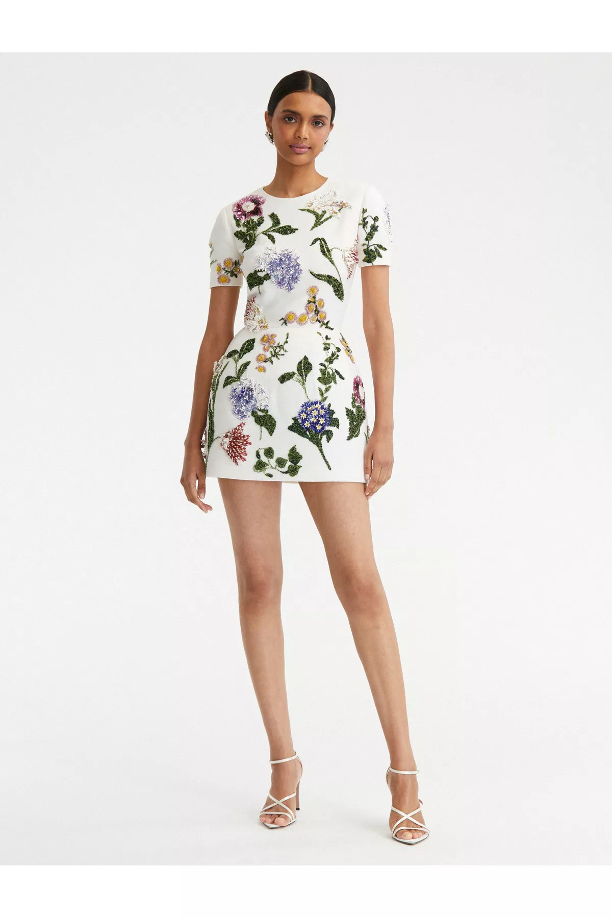 Cap Sleeve Floral Embroidered Mini Dress by Oscar de la Renta at...