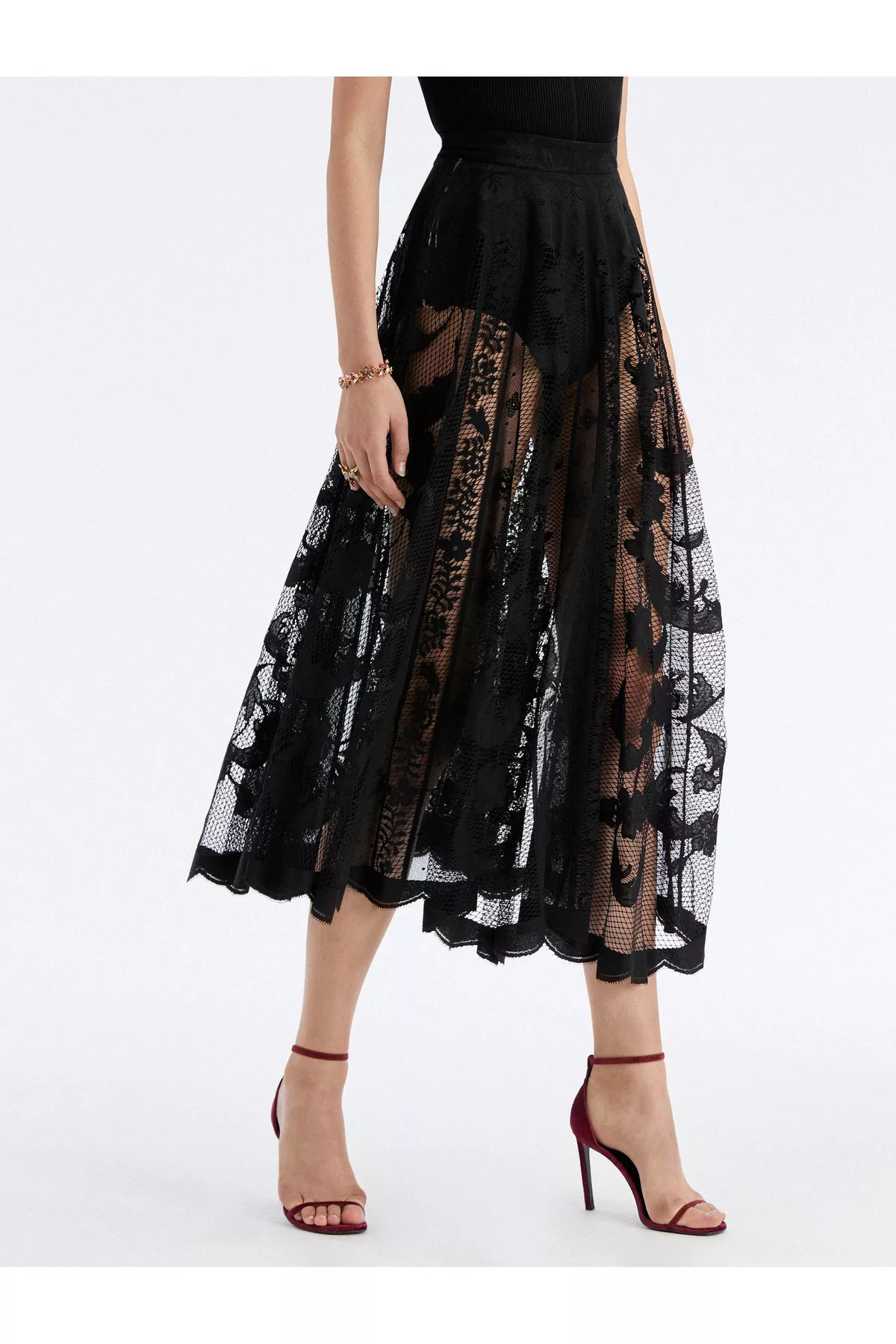 【海外限定】Sandroスカート☆Scalloped Floral Guipure-Lace Mi Floral Guipure Lace Scallop Skirt by Oscar de la Renta at