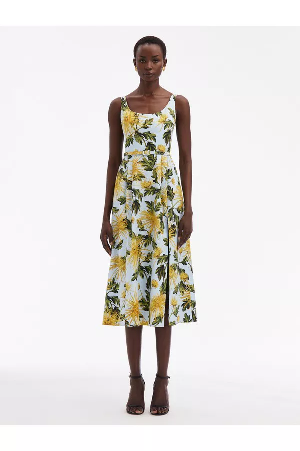 knee length dresses for ladies Oscar de la Renta Floral Metallic Jacquard Midi Dress  Runway Catalog