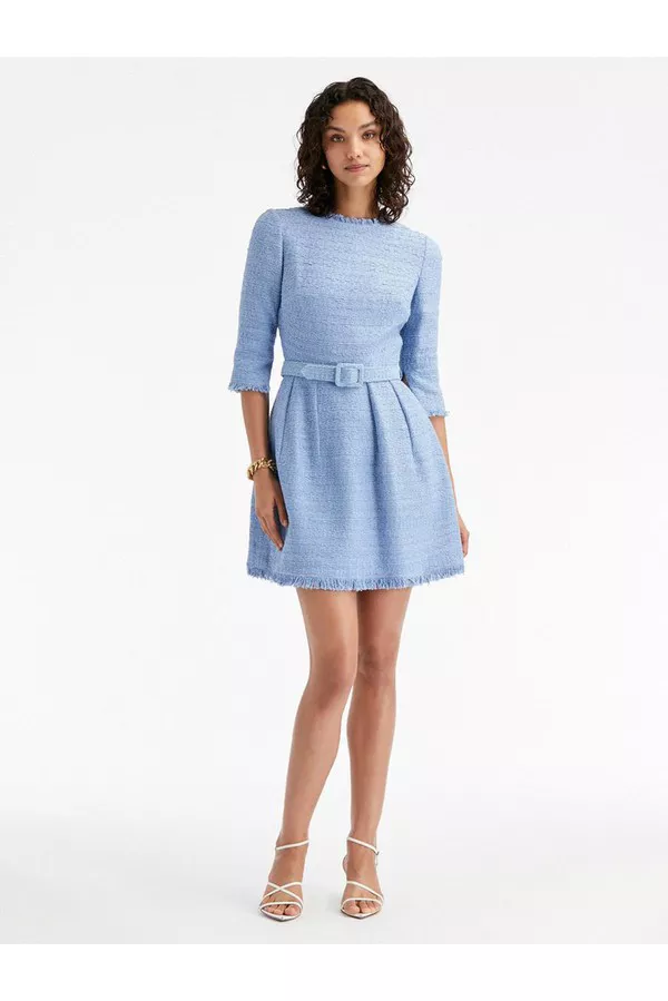 Tanzanite Boucle Tweed Mini Dress by Oscar de la Renta at THE MILE
