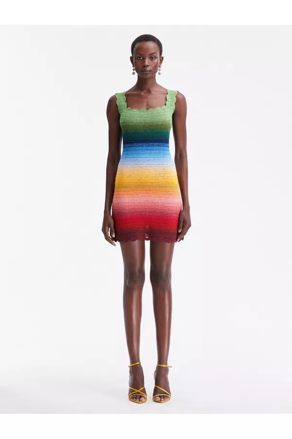 white christmas dresses Club Exx Rainbow Crochet Mini Halter Dress Pride