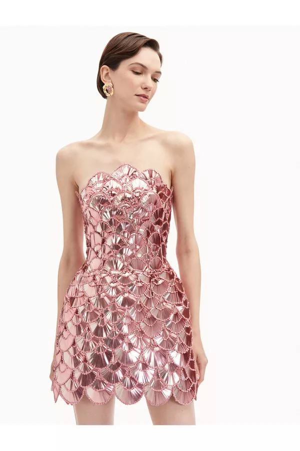 Sequin Scallop Embroidered Dress by Oscar de la Renta at THE MILE