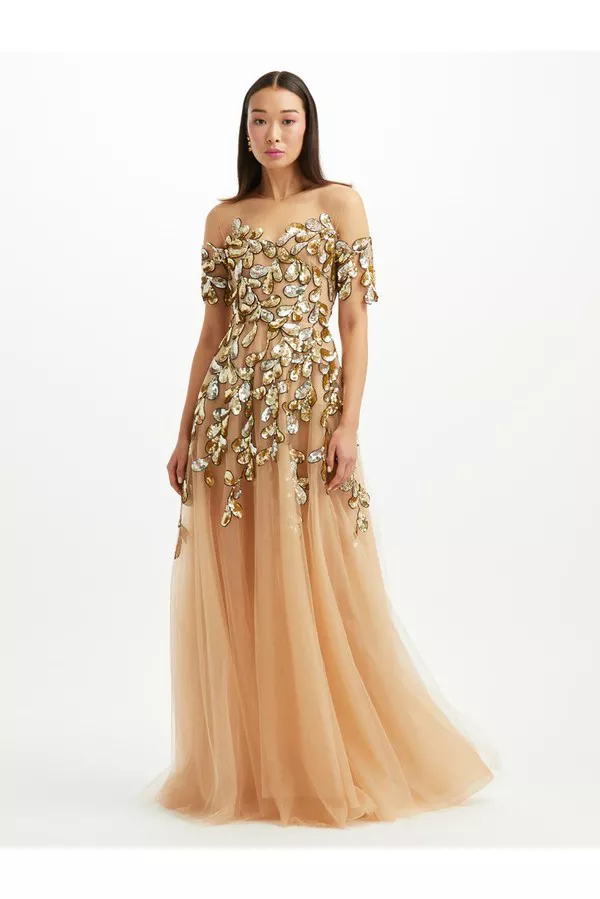 rue la la formal dresses Marley Halter Ruffle Slit Formal Dress