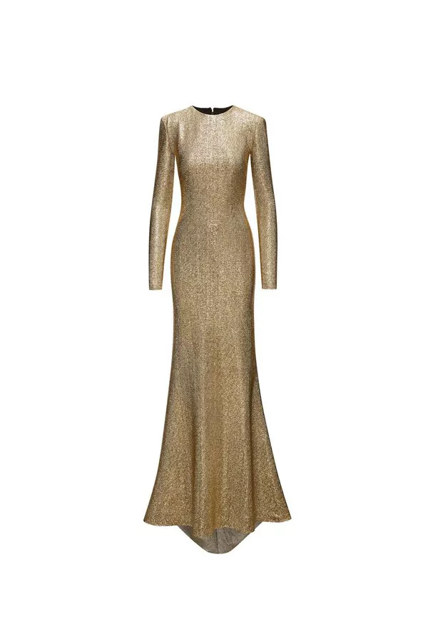 green emerald velvet dress Fall 1990 Oscar de la Renta Metallic Gold Silk Lame Dress w Brass Bell –  Shrimpton Couture