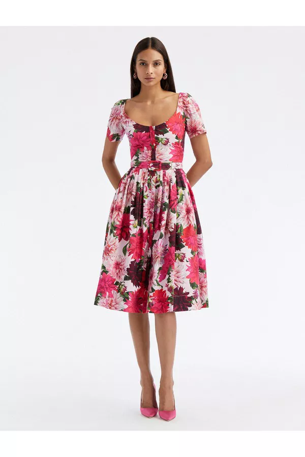 Scoop Neck Dahlia Cotton Poplin Dress by Oscar de la Renta at THE MILE