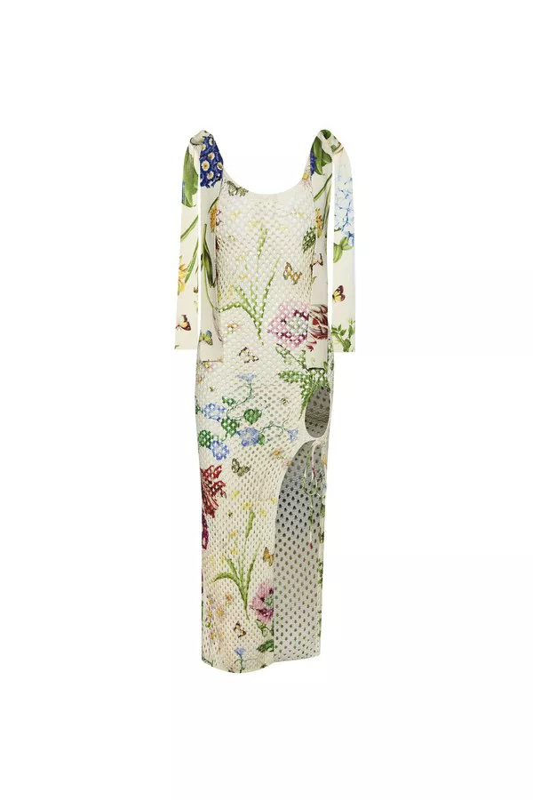 Tie Detail Floral Printed Knit Dress by Oscar de la Renta at THE MILE