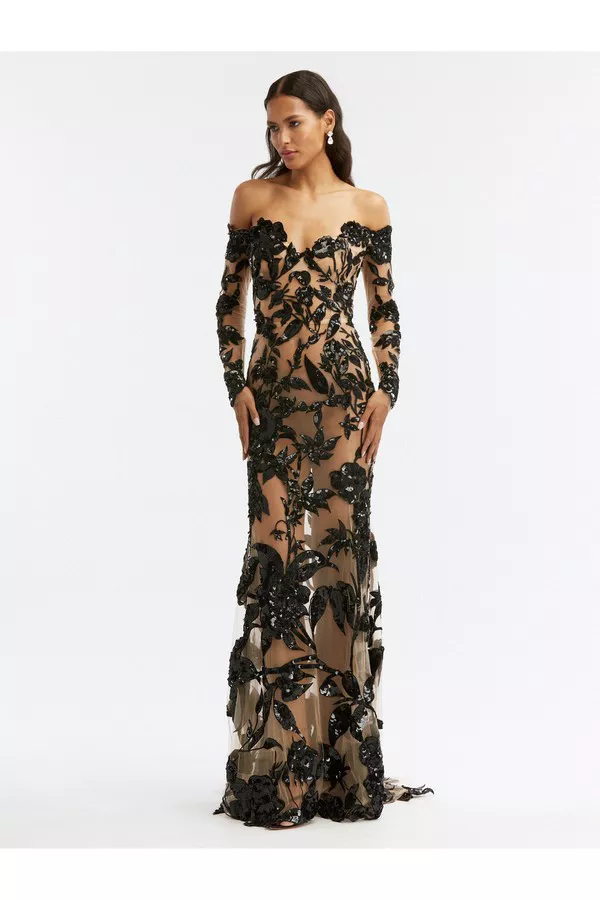embroidered net dresses Sequin Embroidery Sheer S/S Midi Dress main image 0