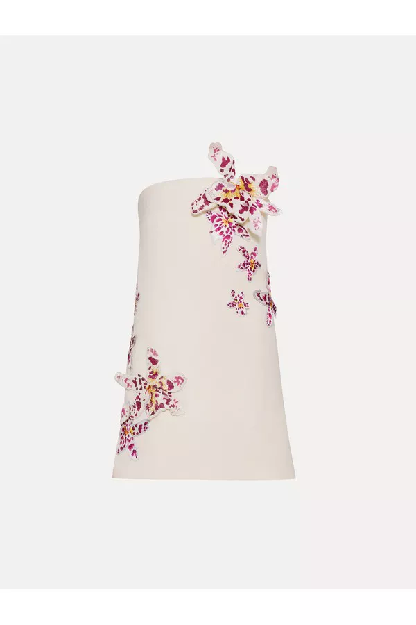 oscar de la renta watercolor orchid cocktail dress Oscar de la Renta Orchid Strapless Cocktail Dress
