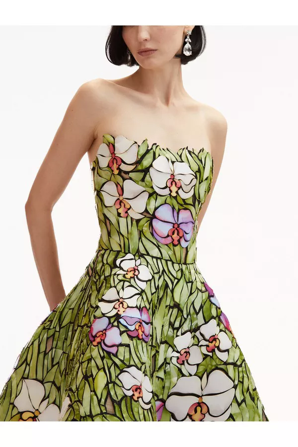 oscar de la renta orchid embroidered cocktail dress Orchid embroidered guipure lace midi dress in black - Oscar De La Renta