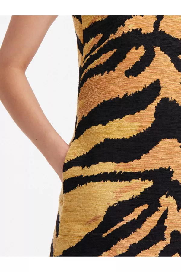 knee length dresses for ladies Yours Tonight Spaghetti Strap Ruched Dress Tiger Print– Selfie Leslie main image 0