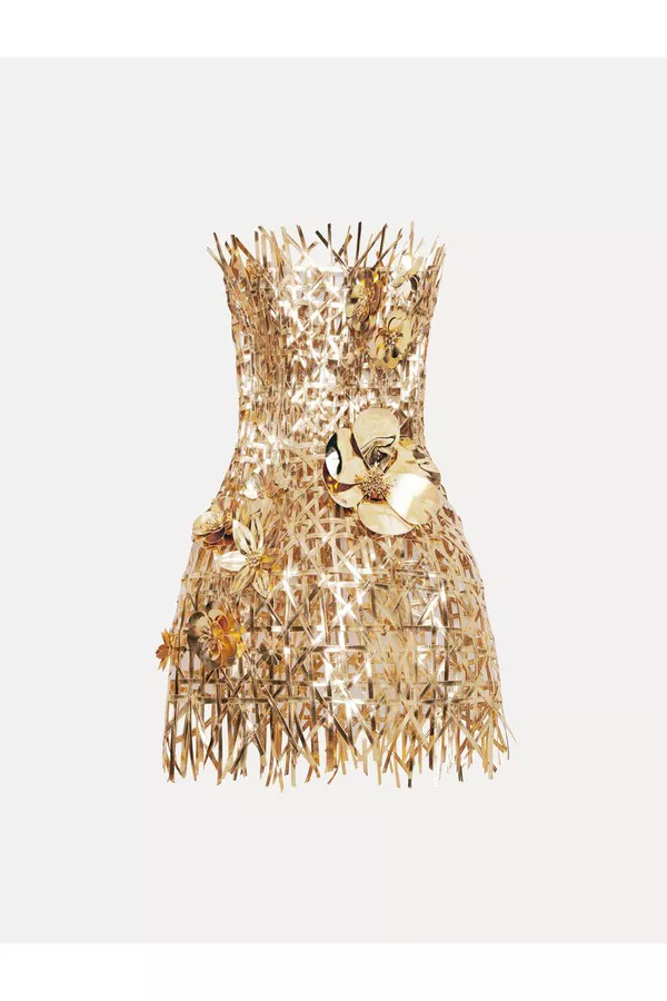 Lattice Embroidered Mini Dress by Oscar de la Renta at THE MILE