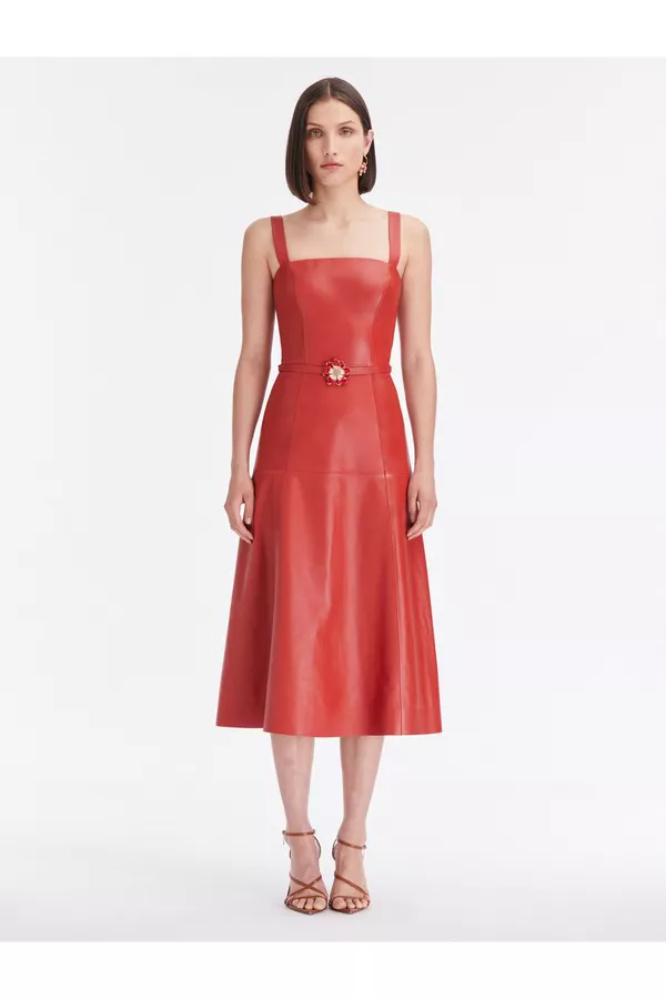 Sleeveless Leather Midi Dress by Oscar de la Renta at THE MILE