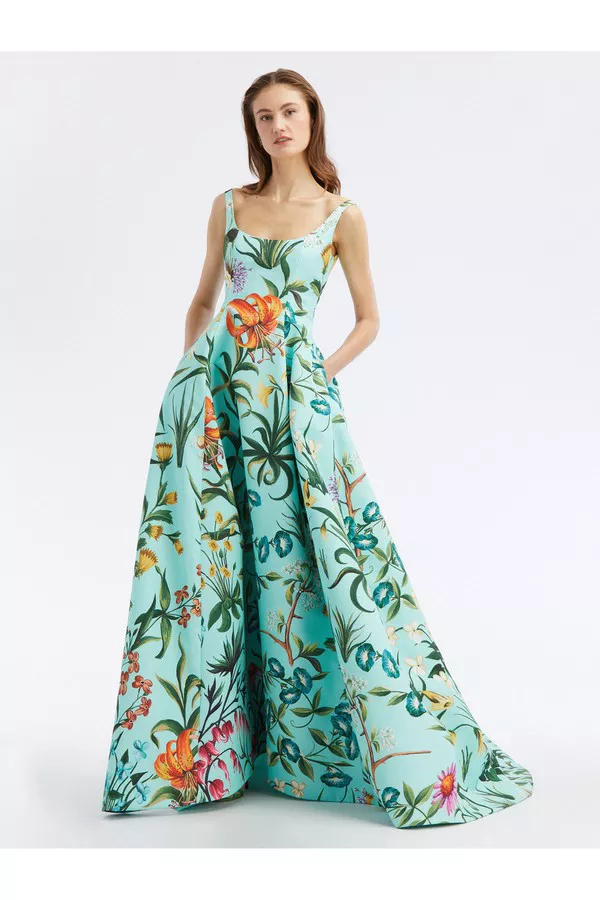 oscar de la renta green floral dress Resort 2016 Oscar de la Renta Runway Look 34 Green & Pink Strapless Dr –  Shrimpton Couture main image 0