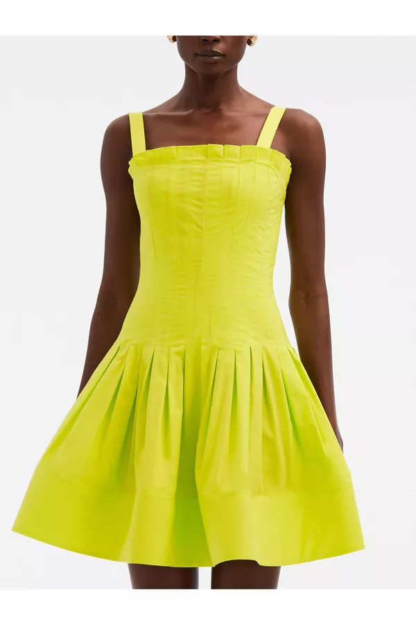 Pleated Cotton Poplin Mini Dress by Oscar de la Renta at THE MILE