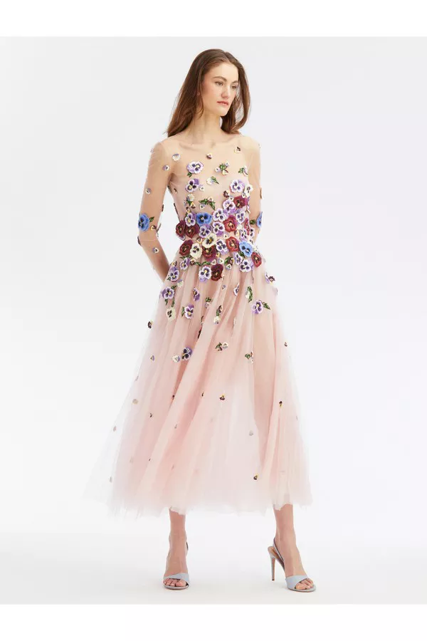 sachin and babi light blue dress Toperth Pink Embroidered Floral Mesh Maxi Dress – Toperth main image 0