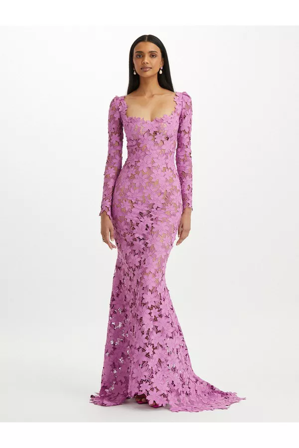 Square Neck Tiger Lily Guipure Gown by Oscar de la Renta at THE MILE