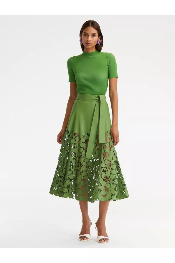 Laser Cut Tulip Hem Leather Skirt by Oscar de la Renta at THE MILE