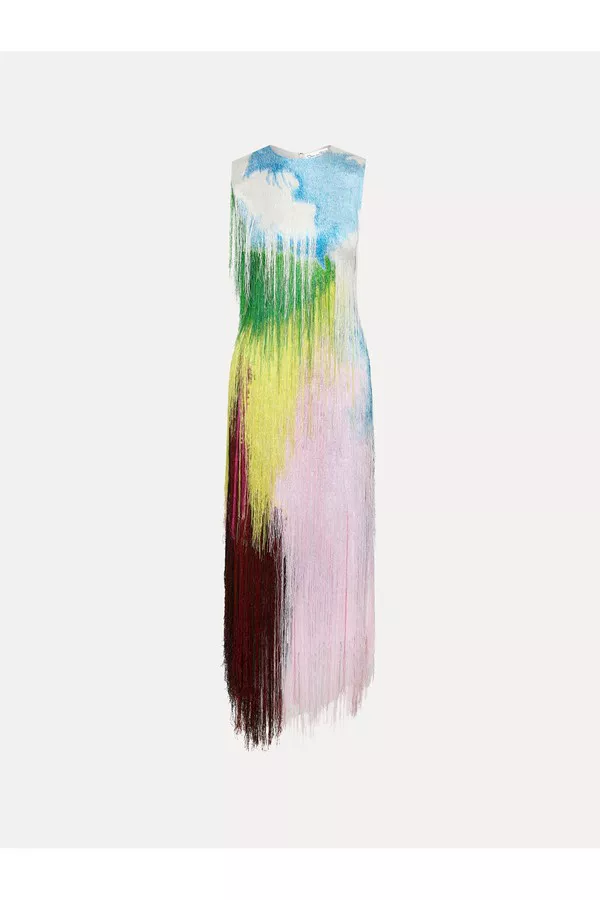 oscar de la renta abstract brushstroke fringe cocktail dress The abstract butterfly print recalls a butterfly unfolding its wings for #odlrprefall2025. Discover the Pre-Fall 2025 Collection at the link in bio