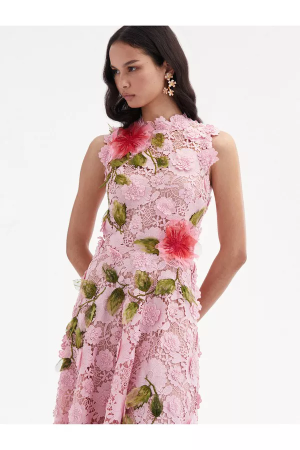 Hibiscus Embroidered Guipure Dress by Oscar de la Renta at THE MILE