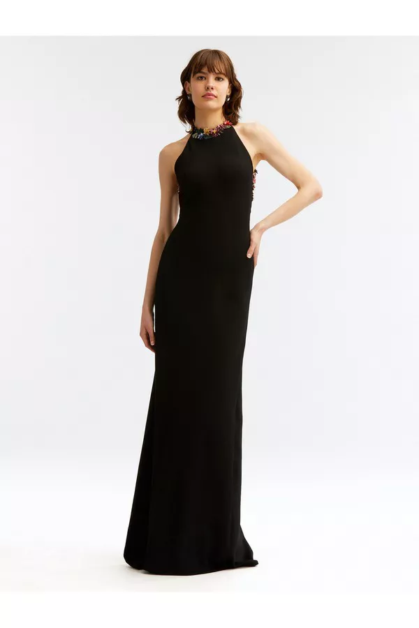 Floral Crystal Embellished Halter Gown Floral Crystal Embellished Halter Gown