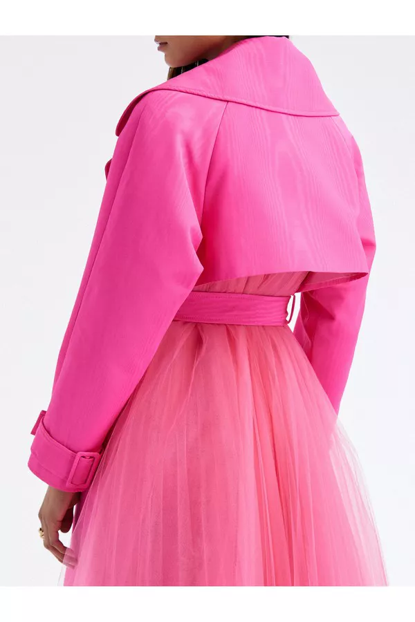 pink oscar de la renta coat dress Hydrangea Embroidered Cape Coat
