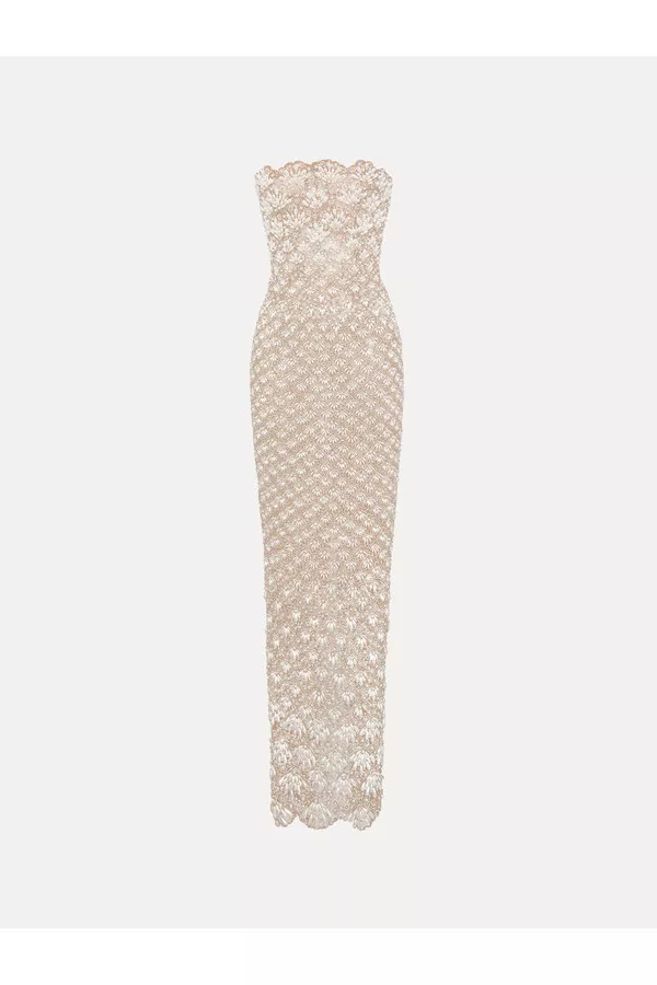 Pearl Embroidered Scallop Gown by Oscar de la Renta at THE MILE Pearl Embroidered Scallop Gown by Oscar de la Renta at THE MILE