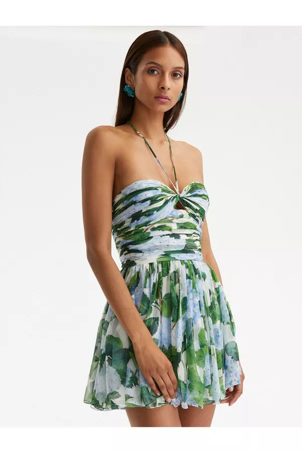 Hydrangea Chiffon Draped Mini Dress by Oscar de la Renta at THE MILE