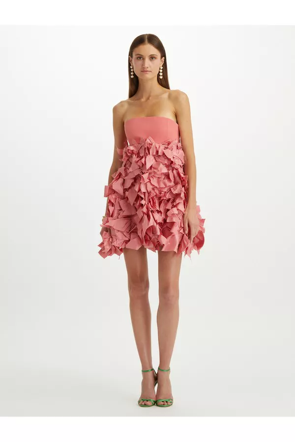 oscar de la renta pink bow dress Bow-embellished strapless cotton-blend faille gown - bright pink