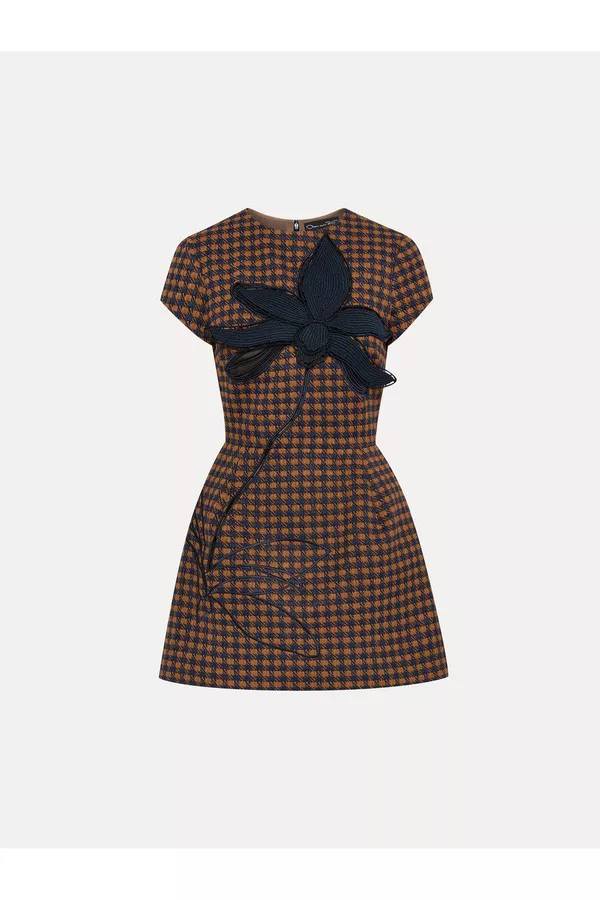 Check Tweed Orchid Embroidered Dress by Oscar de la Renta at THE MILE