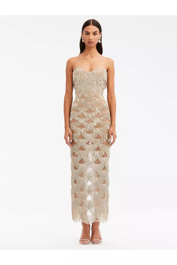 Chain Fringe Embroidered Dress by Oscar de la Renta at THE MILE Chain Fringe Embroidered Dress by Oscar de la Renta at THE MILE