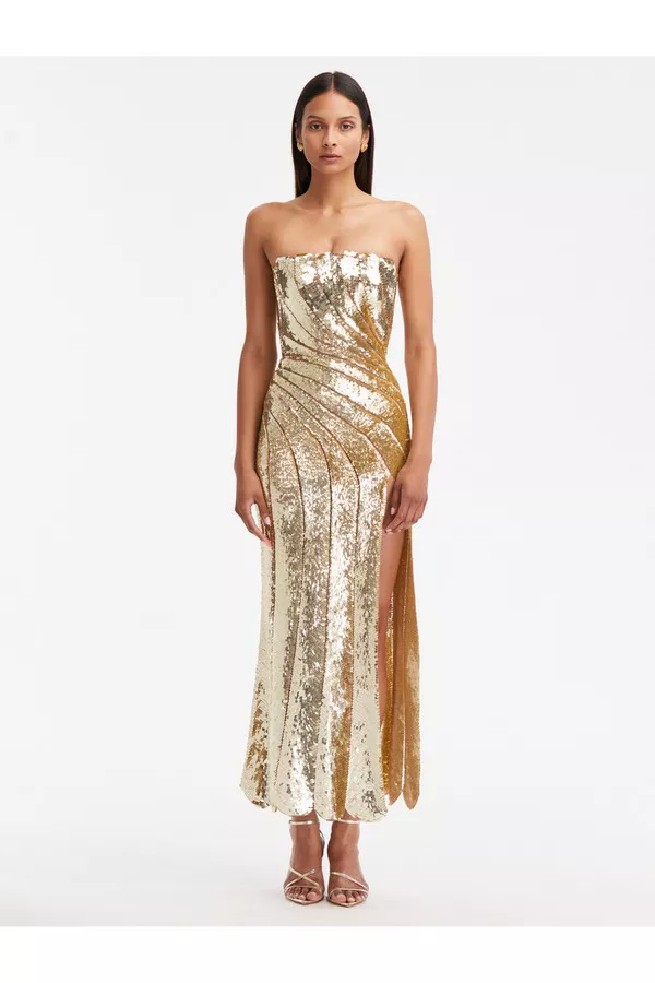 Sequin Wave & Scallop Detail Dress by Oscar de la Renta at THE MILE Sequin Wave & Scallop Detail Dress by Oscar de la Renta at THE MILE