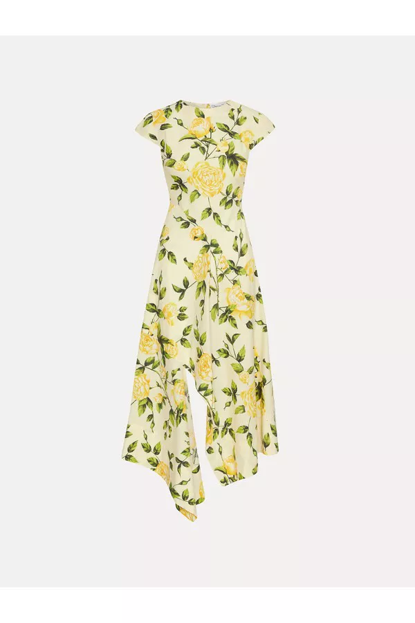 oscar de la renta asymmetric dress Oscar de la Renta // Asymmetrical Floral Panelled Dress  VSP Consignment