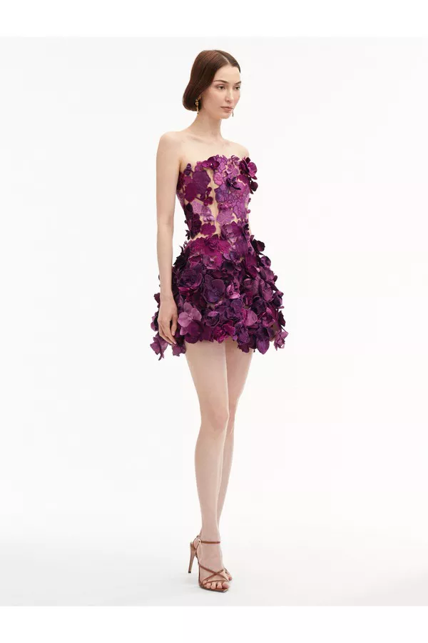 oscar de la renta orchid embroidered cocktail dress Oscar de la Renta, Orchid-appliqu jacquard cocktail dress, Women, Blue, M, Dresses, Materialmix